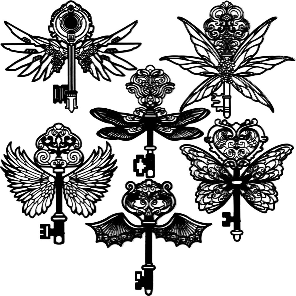 4477 12pcs Flying Key Charms Hollow Skeleton Keys Thin Stainless Steel